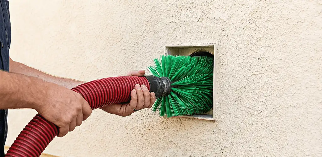 Air duct cleaning brush removing debris from a vent opening in Eugene, OR
