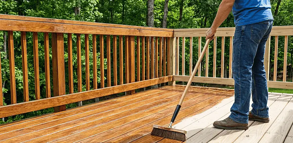Deck staining and sealing application on a wood deck in Eugene, OR