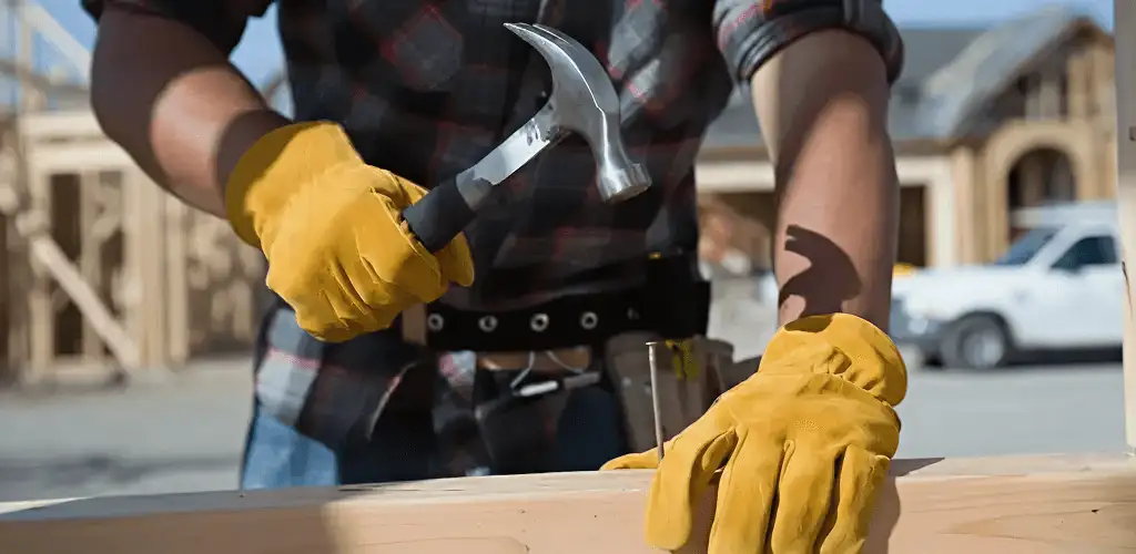 Handyman fixing wood trim with a hammer for home repairs in Eugene, OR