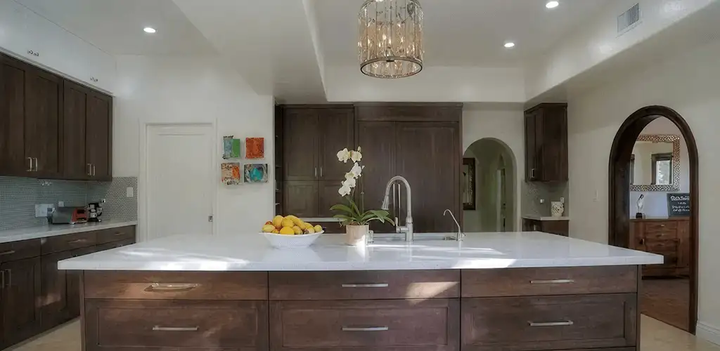 Cabinet refacing project with updated kitchen cabinets and island in Eugene, OR