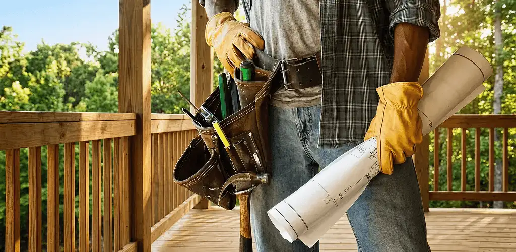 Professional handyman with tool belt ready for home repairs in Eugene, OR